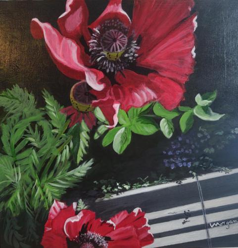 Behind the Garden Gate 12x12in acrylic on wood. Available